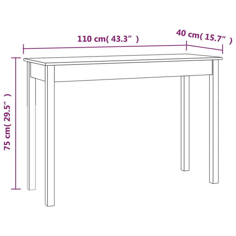 Solid Wood Console Table, 75cm H x 110cm W x 40cm D, White