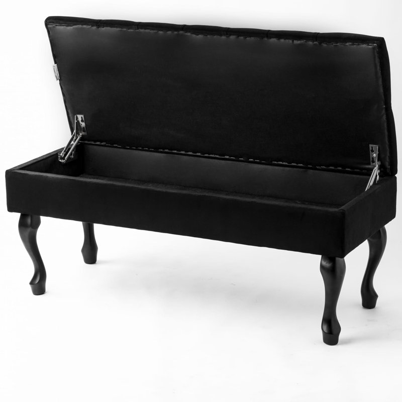Huges Velvet Upholstered Storage Bench, H44 x W160 x D40cm, Black