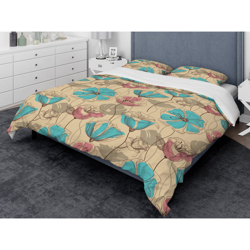 Ensemble de housse de couette à dessins rétro designart, Housse simple + 1 taie décorative