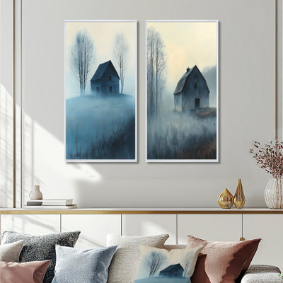 Blue Misty Dawn Farmhouse I - Ensemble d'art mural de ferme 2 pièces