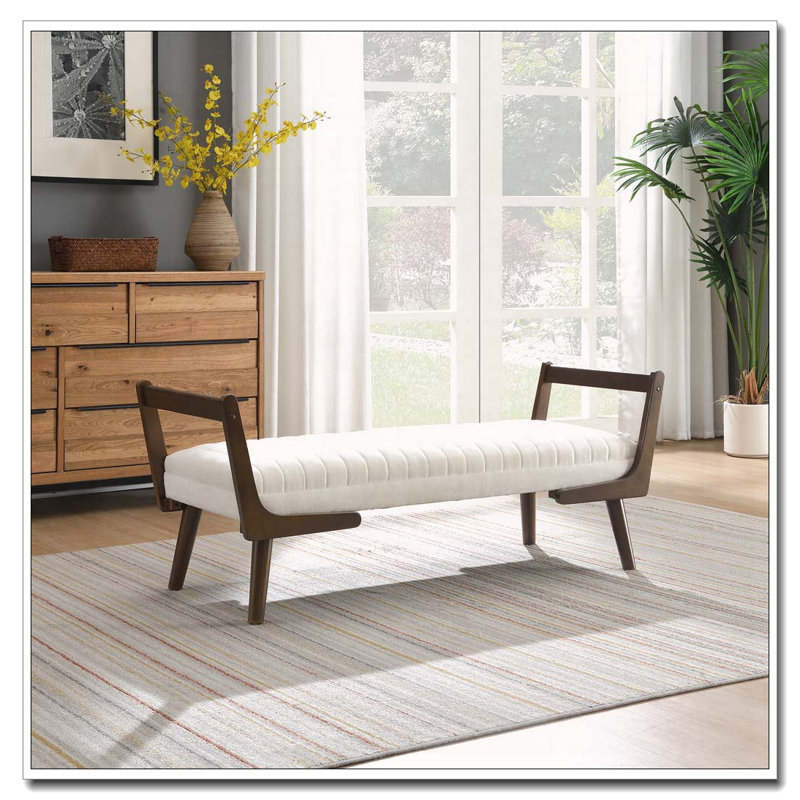 52" Upholstered Bench, Beige Chenille
