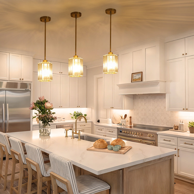 3 Pack Crystal Pendant Lighting For Kitchen Island, Gold