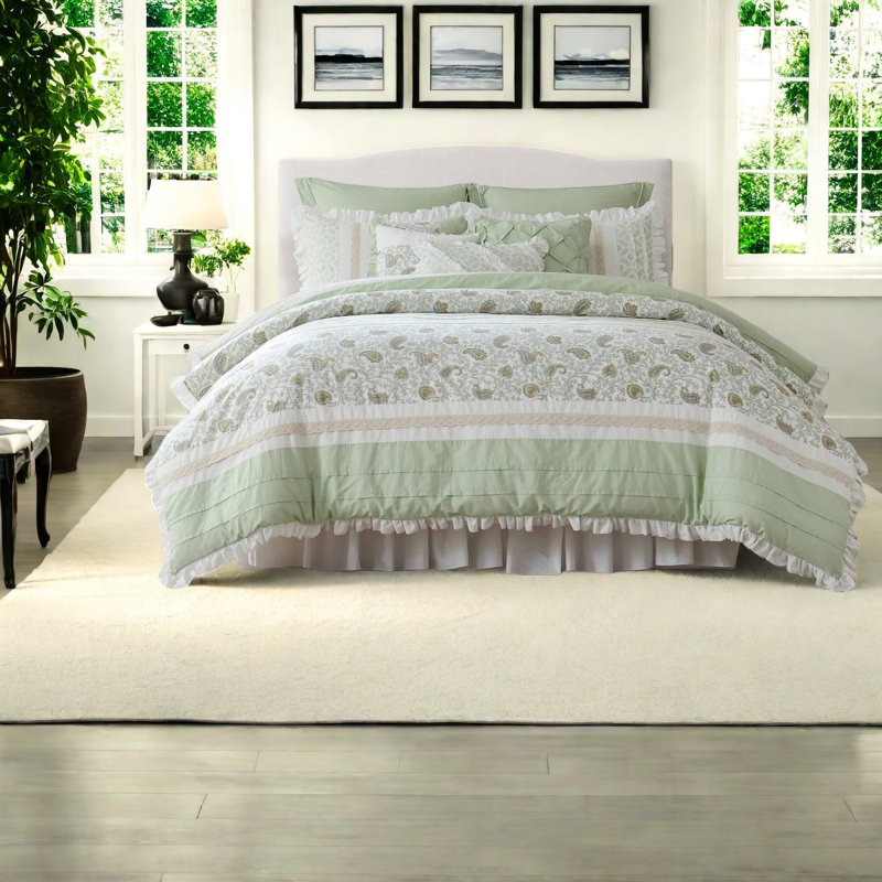 Ensemble de literie en coton percale campagnard pour grand lit