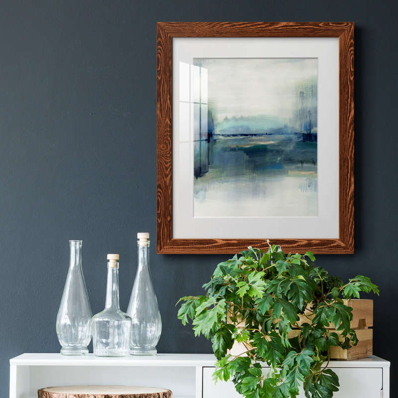 Indigo Meadow - Single Picture Frame Painting, Brown Framed Paper, 20" H x 17" W x 1.5" D