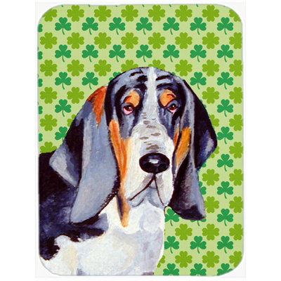 Caroline's Treasures Shamrock Lucky Irish Basset Hound St. Patrick's Day Portrait Glass Cutting Board
