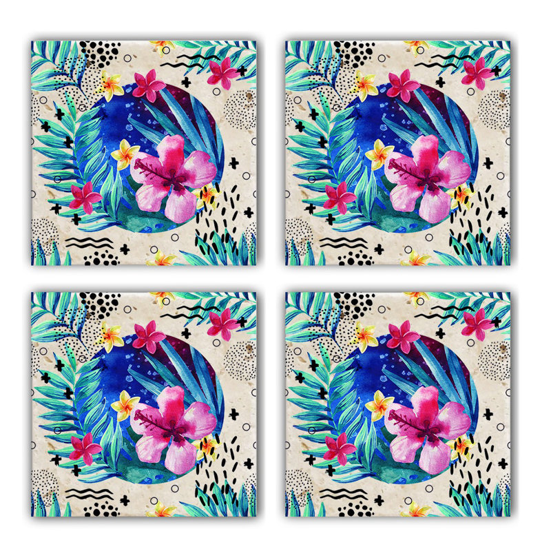 Premium Natural Stone Glass Mat Set (4 Pieces), 3.9 x 3.9 x 0.4 inches | 100% Natural Stone for Durability & Elegance | Perfect for Protecting Surfaces, Ideal for Home & Office Use, Stylish & Functional Design