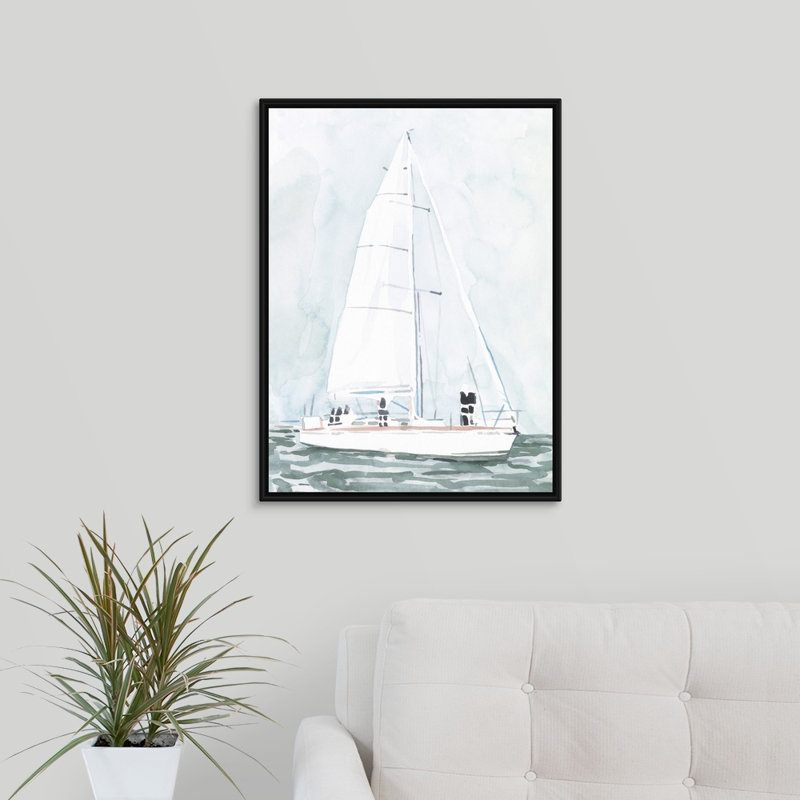 « mou voilier iii », peinture sur toile, Cadre flottant noir, H 17,7 po x l 13,7 po x P 1,75 po