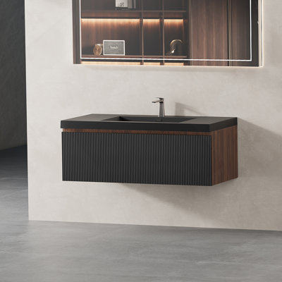 Meuble-lavabo mural flottant avec lavabo, meuble de rangement mural moderne avec tiroir à fermeture en douceur, idéal pour économiser de l'espace et de la fonctionnalité