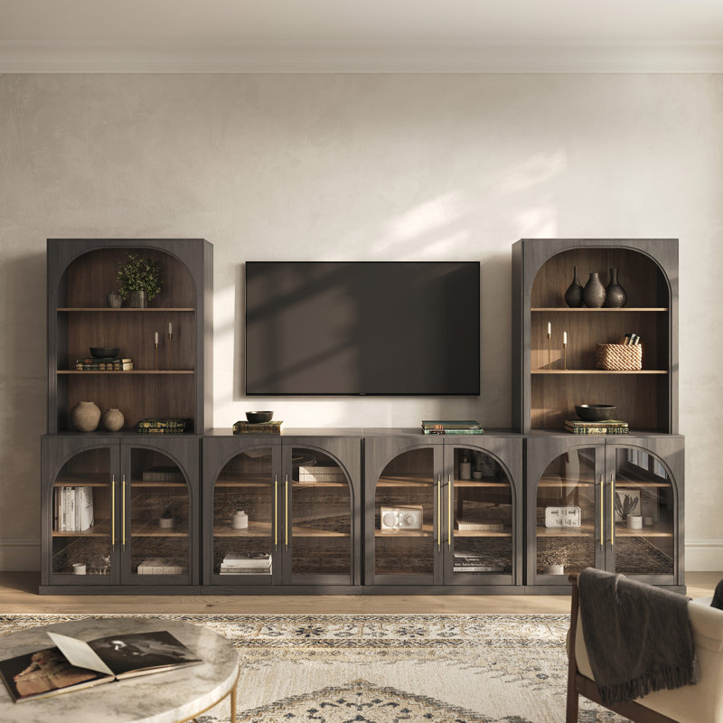 Modern 6-Piece Modular TV Stand Set Jagger Series 1A2F, Ebony, Ebony