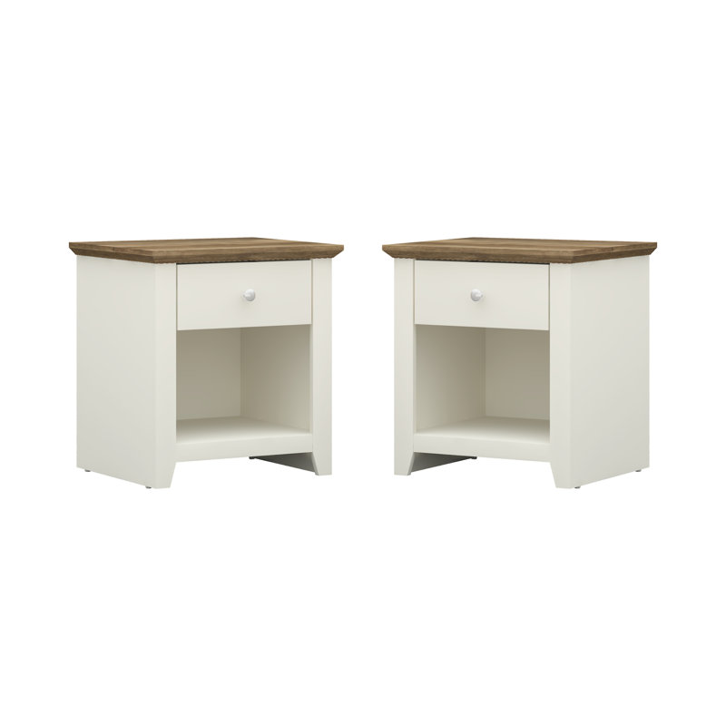 Tevrat 2 Pieces Bedroom Set, Ivory/Knotty Oak