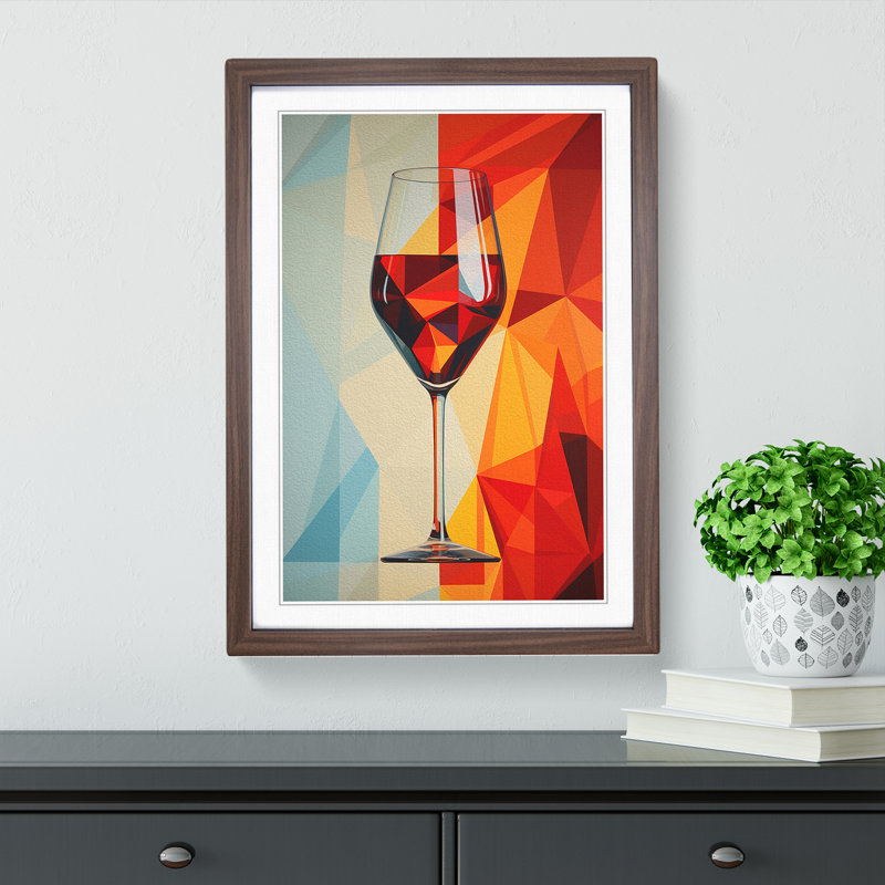 Wine Geometric No.2 - Single Picture Frame Print on Wood, Walnut, 64cm H x 46cm W x 2cm D
