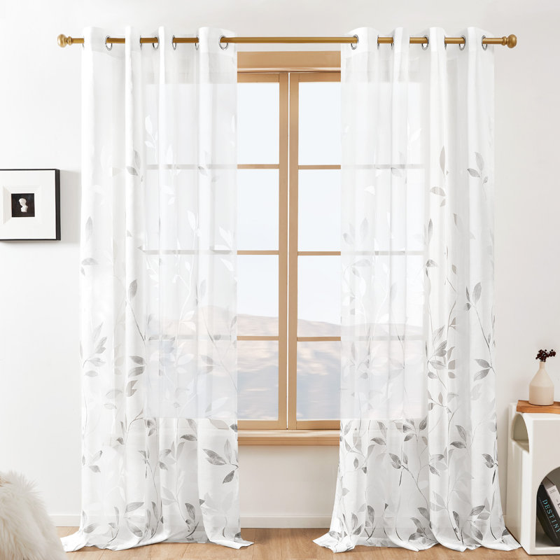Rideau transparent en polyester Yoandry, Gris, L 52 po x L 95 po
