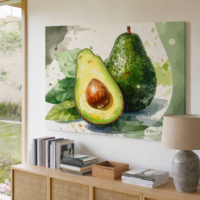 Art mural, toile, avocat, fraîcheur, aquarelle, fruit, H 9 po x l 12 po