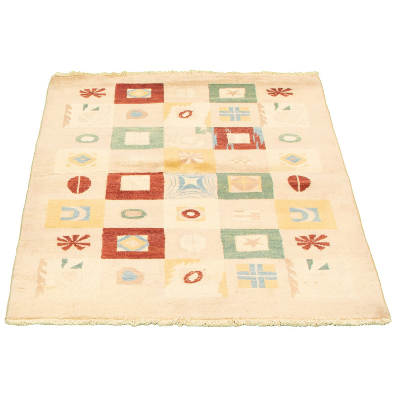 Tapis décoratif beige en laine noué à la main de conception unique 4 pi x 6 pi noué à la main New Age