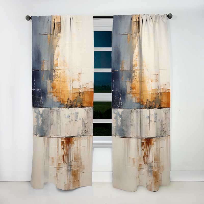 Kewstoke Abstract Beige Gold Road Collage III - Modern Velvet Curtain - Room Darkening - 1 panel, 52" W x 84" L