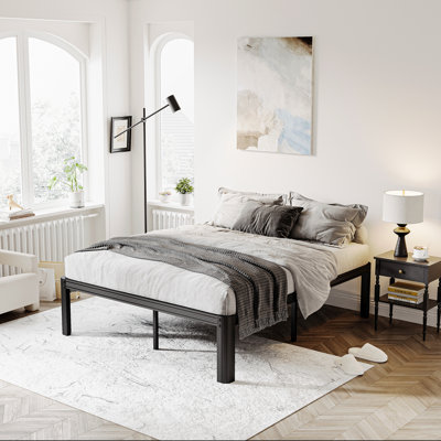 Oley 14 Inch Heavy Duty Metal Platform Bed Frame, Four Round-Corner Legs, Robust Steel, Noise Free
