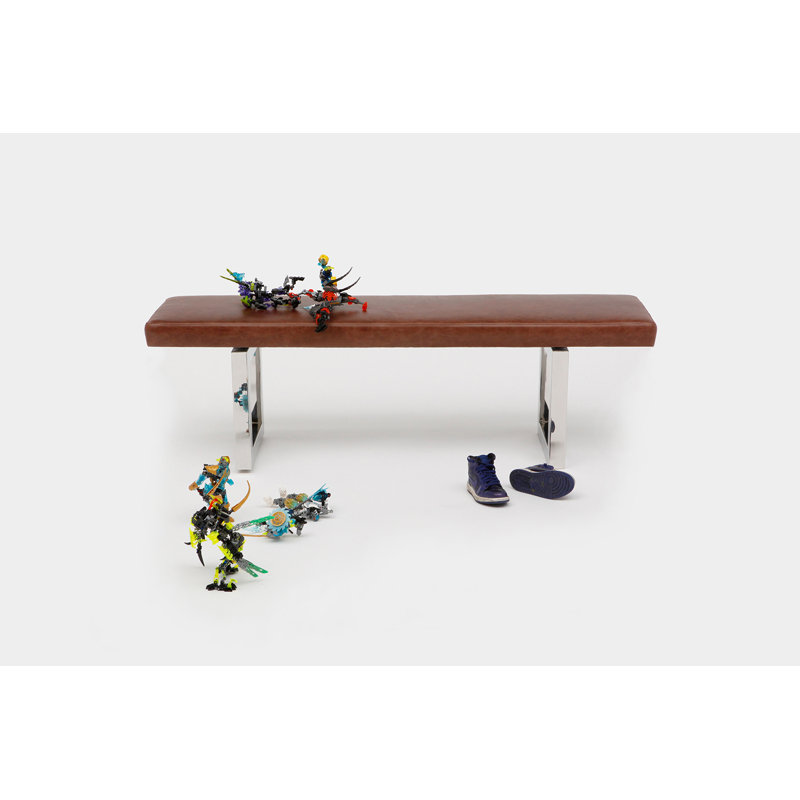 Gax Leather Dining Bench, Burgundy, 18" H x 48" W x 16" D, Stainless Steel