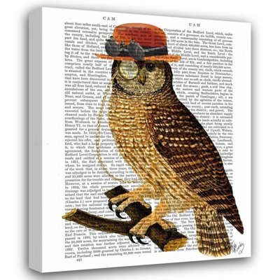 Art sur toile tendue Red Barrel Studio® Fab Funky Gallery: Owl with Steampunk Style Bowler Hat