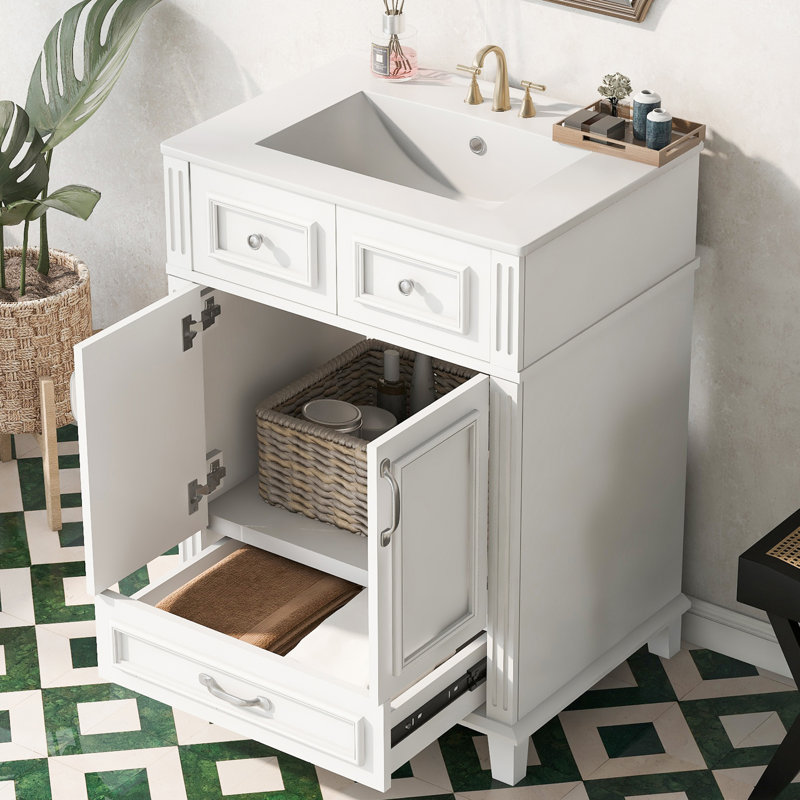 Meuble-lavabo rétro 24 po avec comptoir en céramique, Blanc