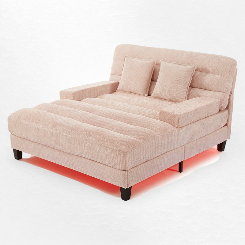 Chaise longue rembourrée avec dossier réglable et bande lumineuse à DEL, Rose