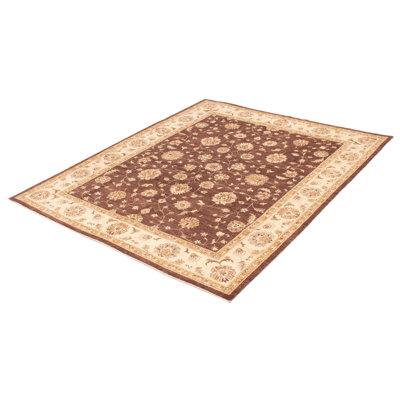 Tapis brun foncé en laine noué à la main de conception unique 8 pi 2 po x 10 pi New Age Chobi
