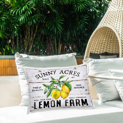 Sunny Acres Lemon Farm Outdoor Printed Pillow by Creatif Belle