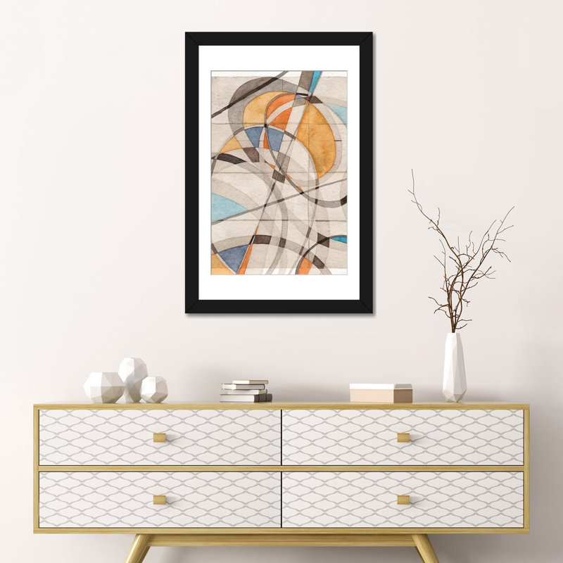 « ovales & lines i », impression sur toile, H 24 po x l 16 po x P 1 po, Papier d'art encadré noir, Blanc