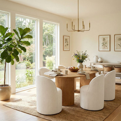 Ensemble de table de salle à manger moderne pour 6 personnes avec table de salle à manger ovale 79 "et chaise roulante 6
