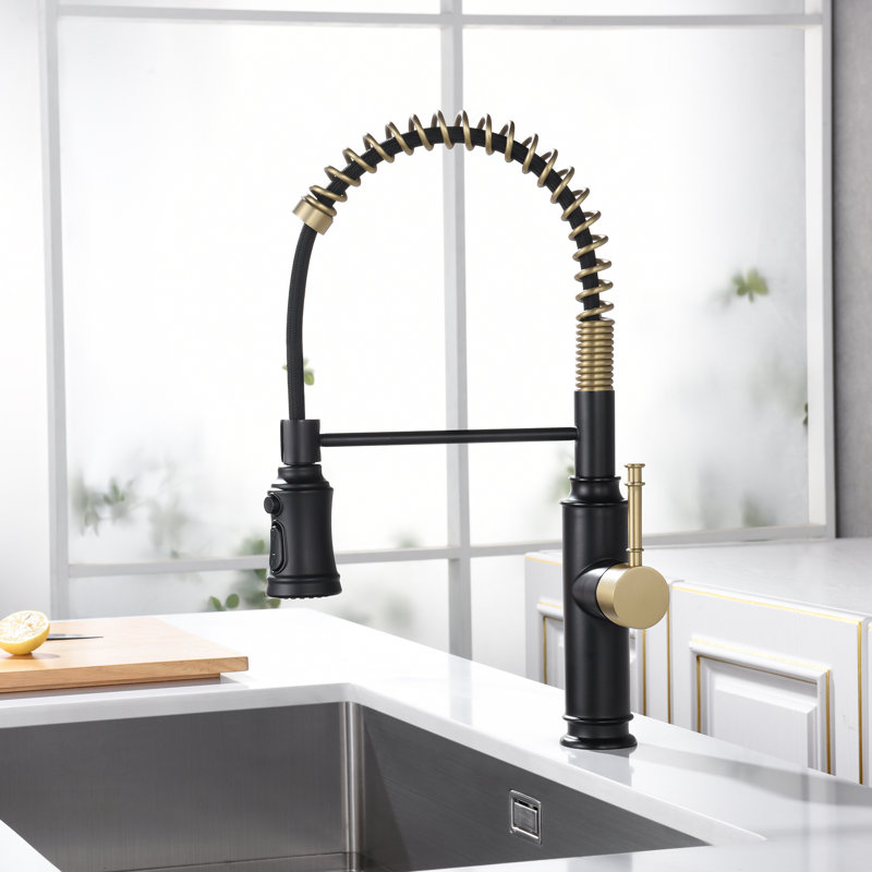 Robinet de cuisine rétractable Sumerain S6132P-XX-6133, Noir / or