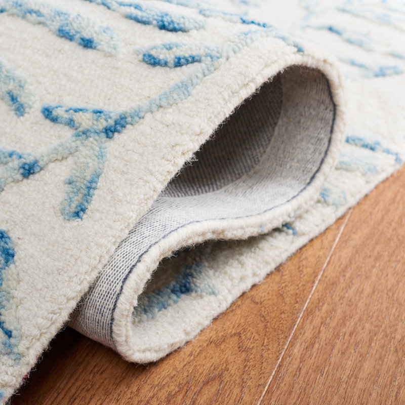 Jardin Hand Tufted Wool/Cotton with Latex Floral Rug in Ivory/Blue, Rectangle 5' x 8'