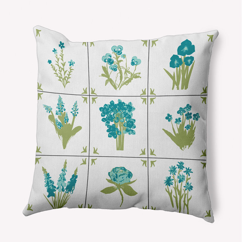 Coussin intérieur / extérieur Leafy Branch, H 20 po x l 20 po, Vert / bleu floral