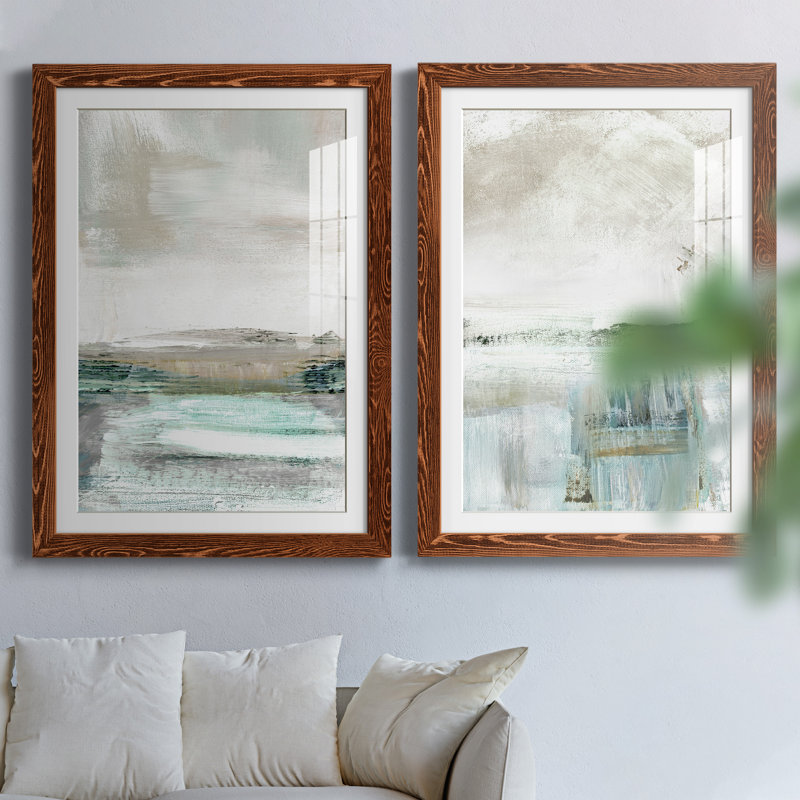 Beatrise Summer Teal I - ensemble de 2 peintures, H 31,5 po x l 47 po, Impression encadrée, Érable