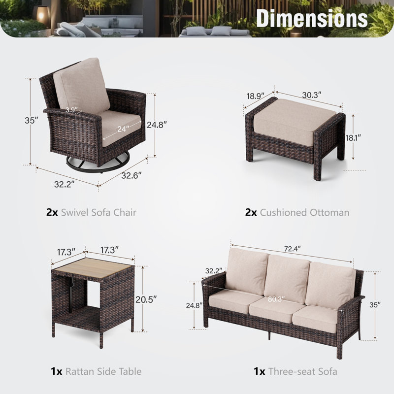 Outdoor Wicker Patio Conversation Furniture Set, Beige