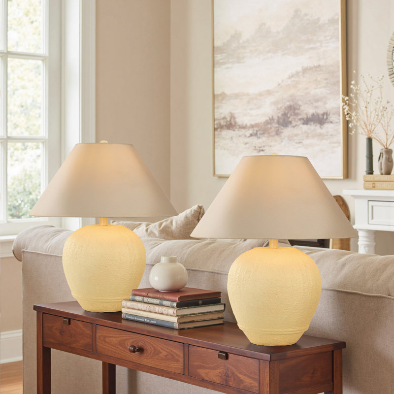 Kula Ceramic Table Lamp(Set of 2), Cream White, 21.65" H x 17.99" W x 17.99" D