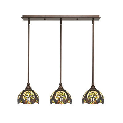 3 Light Stem Hung Linear Pendalier Shown With 7" Cypress Art Glass