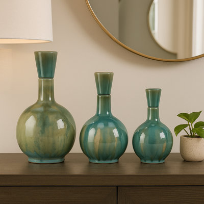 Ensemble de 3 vases décoratifs en céramique et grès