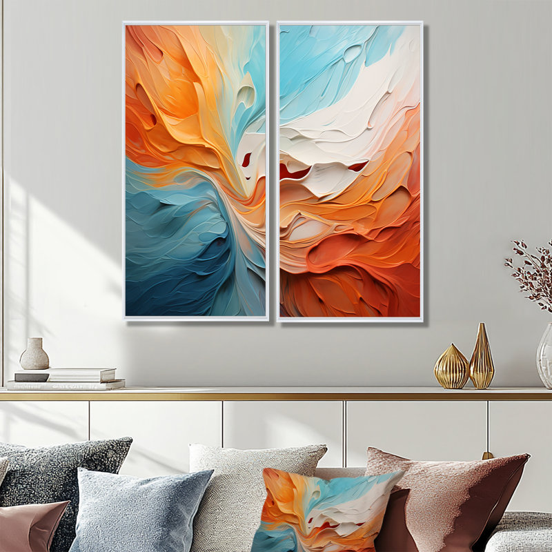 Cohron - Ensemble de 2 grands barrages muraux, H 20 po x l 24 po, Impression encadrée flottante, Blanc