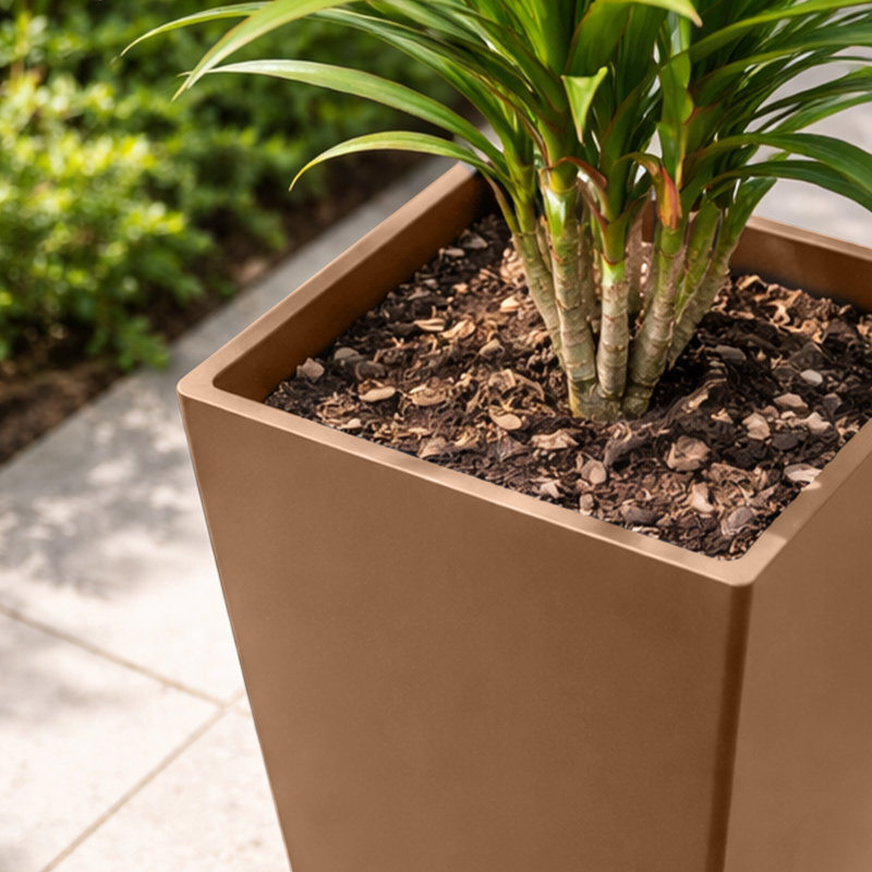 Set of 2 Tall Outdoor Planters, Square Flower Plant Pot – Indoor/Outdoor Taper Planters Ideal for Patio and Entryway, Brown