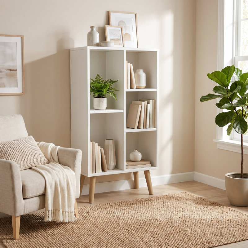 Jaen Solid and Manufactured Wood Cube Bookcase, Grand White, (5 Shelves) 36.5" H x 19.7" W x 9.4" D