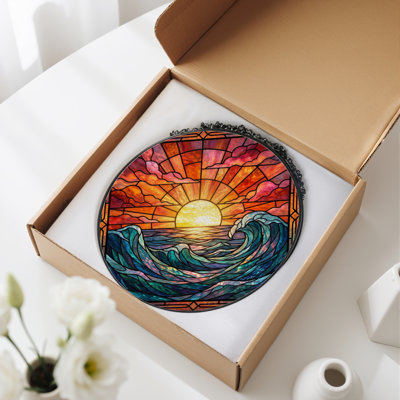 7.8"H Sunset Waves Stained Glass Window Panel