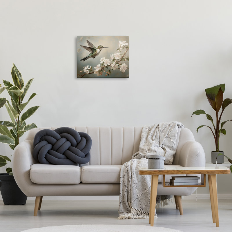 Art mural sur toile Spring Hummingbird & Florals, conception par Arlington Prints, H 16 po x l 20 po
