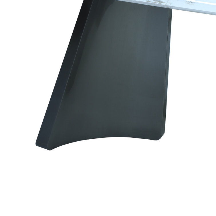 Luxury Rectangle Dining Table - Snow Mountain Durable Stone Surface with Gunmetal Base