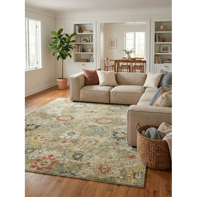 Oxford Hand-knotted Ghazni Wool, Light Green Area Rug, Rectangle 9' x 12'