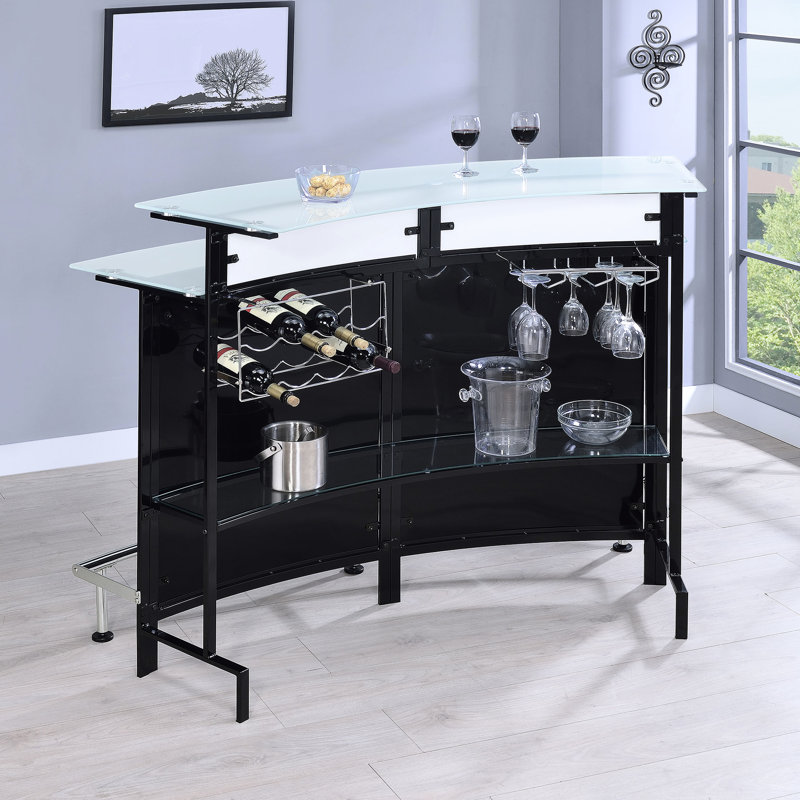 Armoire de bar noire en verre courbé pour un arrangement élégant du vin et de la verrerie dans les espaces de vie