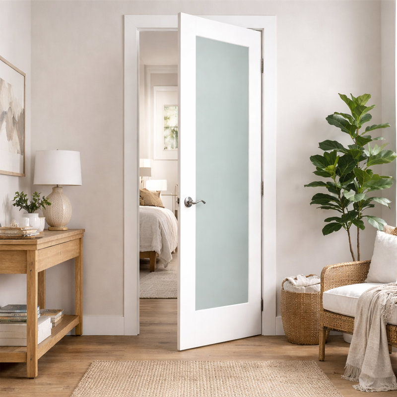 Dalle de porte intérieure en verre givré blanc apprêté 1-Lite, 80 po, Gauche, 36" x 96"