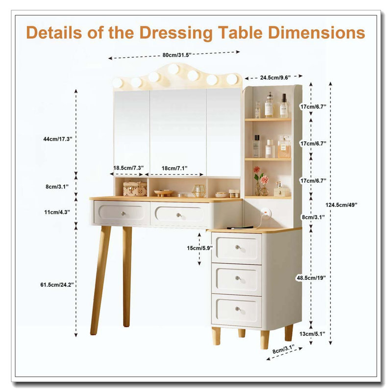 Bureau de coiffeuse avec miroir et lumières