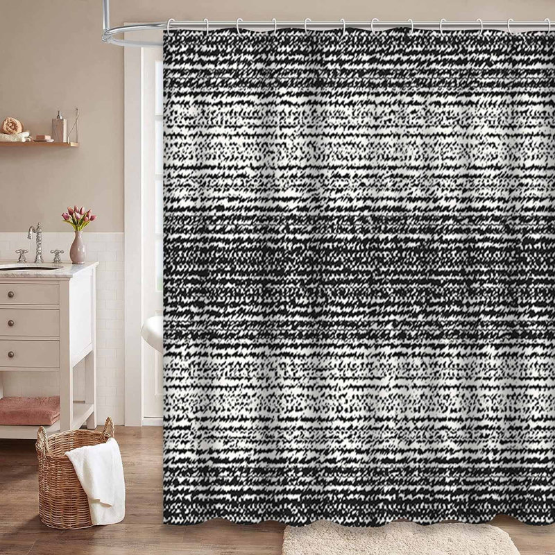 Rideau de douche abstrait à rayures abstraites et blanches avec 12 crochets, 72" L x 78" W
