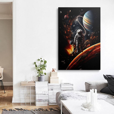 Framed Interstellar Space Astronaut Astronomy Flying Spaceman Canvas Wall Art Astroworld Galaxy Fantastic Space Planet Decor Poster For Living Room Bedroom Home Office Artwork Gift Ready To Hang (12X16 Inches)