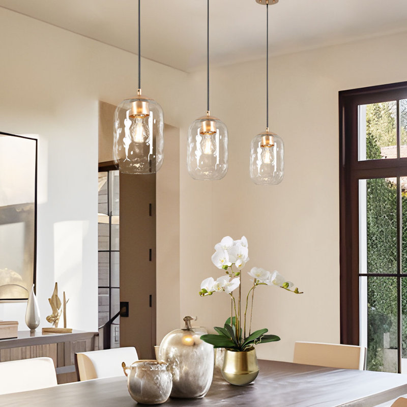 1-Light Kitchen Island Pendant with Hammered Glass(1-Set)