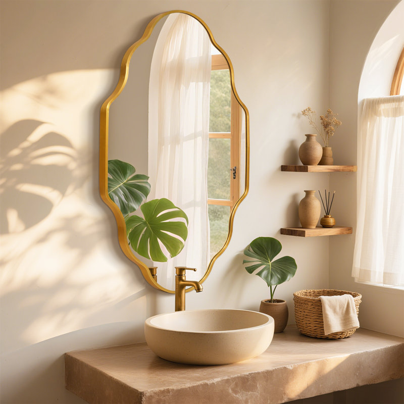 Miroir mural ovale, Doré, 46 po x 26 po